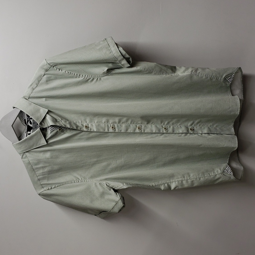 Ted Baker London Men's Short Sleeve Button-Down Shirt in Light Green Microdot